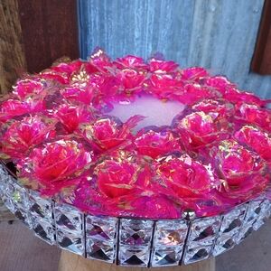 Iridescent Pink And Gold Flower Decorative Centerpiece Bling Crystal Studded